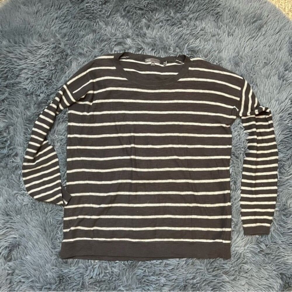 Vince Striped Cotton Sweater Gray White Size XS